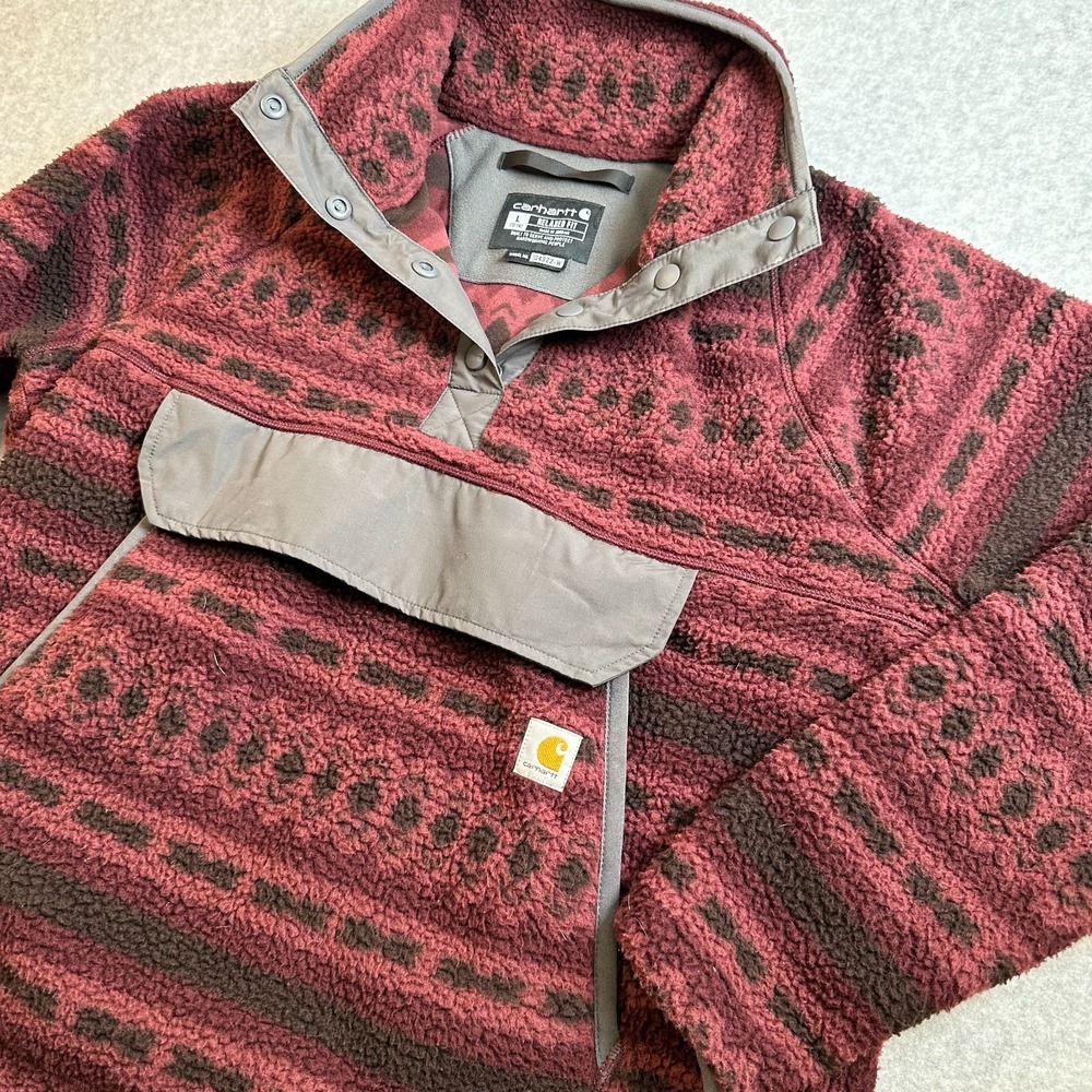 Carhartt Womens Relaxed Fit Fleece Pullover L Geometric Red Black 104922-W